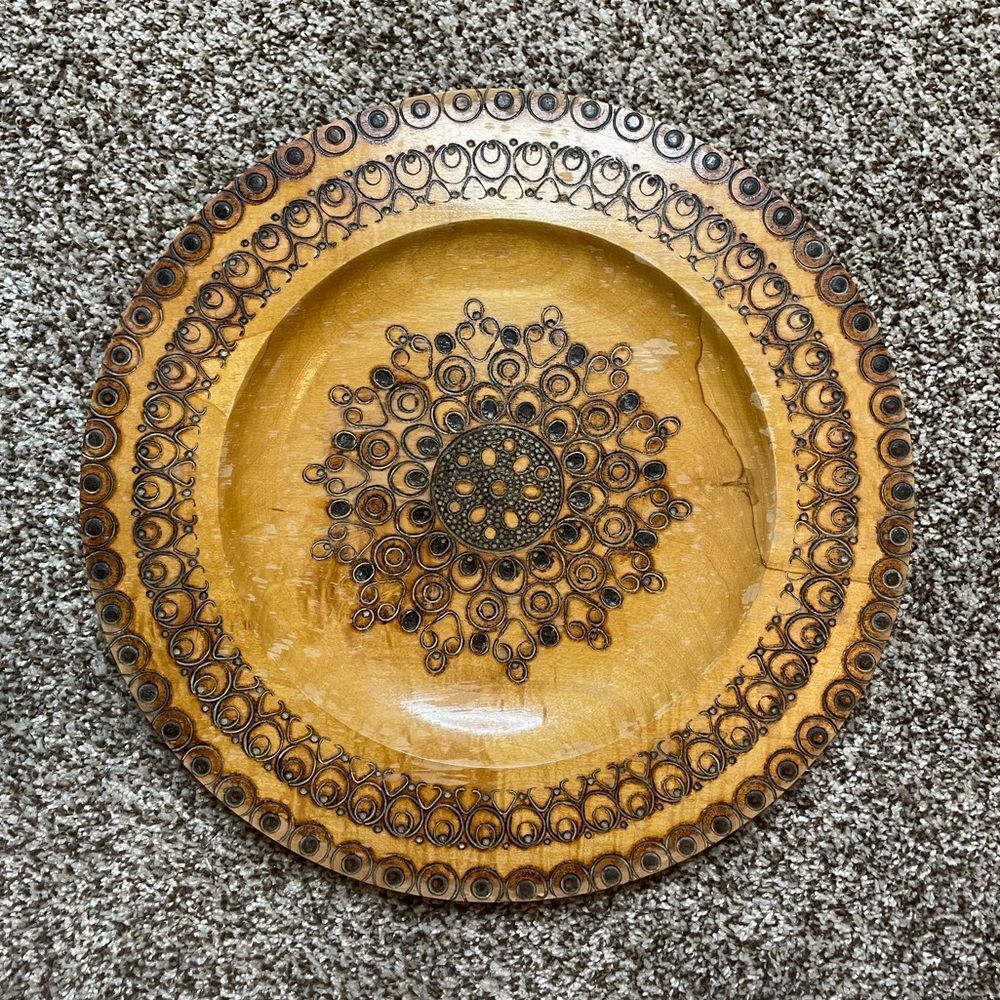 POLSKA Decorative Carved Wood Plate 13" Diameter